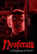 Red-tinted Nosferatu poster showing a terrifying vampire face with the title 'Nosferatu: A Symphony of Horror' below.