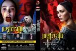 Two-panel DVD cover for a horror film: front shows a pale woman in a white dress against a fiery red background, title in yellow gothic font; back shows a screaming woman with blood and a collage of scenes.