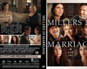 Two-panel DVD case: front cover shows a collage of smiling cast members with the title 'MILLERS IN MARRIAGE'; back cover features scene snippets and cast details.