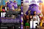 Two views of a movie poster: a large purple fuzzy monster with kids and adults, title 'IF' and cast names visible on the right side front cover; back cover shows scenes and synopsis.