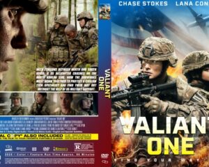 DVD cover for Valiant One: two soldiers aiming rifles amid flames, bold title on a wartime backdrop.