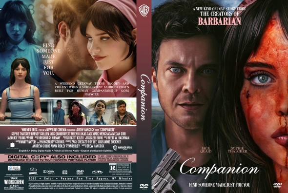 Dual DVD cover: back left collage of characters and a front right poster for 'Companion' with a burn-scarred woman and intense man holding a gun.