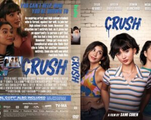 Front cover of the film Crush: four young women leaning against a brick wall with a bold blue CRUSH title.
