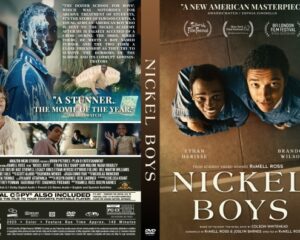 Front cover of the Nickel Boys DVD showing two boys leaning over and looking up at the camera with the title 'Nickel Boys'
