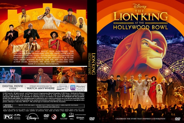 Front cover: The Lion King at the Hollywood Bowl with a giant lion head and a stage full of performers against a bright orange background.
