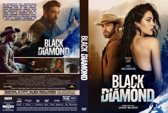 Two-panel DVD cover for the film Black Diamond: front features a rugged man and a stylish woman, bold title; back shows cast and scenes with a blue-tinted collage and movie details