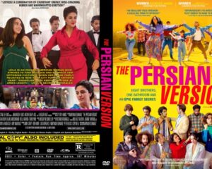 DVD cover for The Persian Version: left panel shows the cast in stylish outfits posing, right panel features a vibrant group dance scene against a yellow background with the title in bold pink letters.