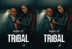 Two-person poster for 'Tribal' Season 2: a man and a woman in the rain, both holding a gun, with 'Season 02' text.