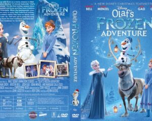 Front cover shows Elsa and Anna with Olaf and Sven in a snowy blue winter scene for Olaf's Frozen Adventure, a Disney DVD.
