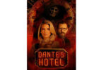 Poster for Dante's Hotel featuring a blonde woman in the foreground, a bearded man behind her, and a hooded skeleton over a large clock with a neon 'Dante's Hotel' sign.