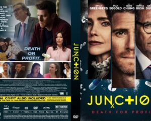 Front cover poster for Junction: Death for Profit, showing multiple actor portraits against a dark blue background with pills and the bold yellow title.
