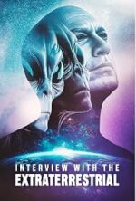 Poster for Interview with the Extraterrestrial, featuring two blue-toned profiles against a space background with the title at the bottom.