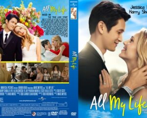 Front cover: a bride and groom smiling at each other on a blue sky background for All My Life.