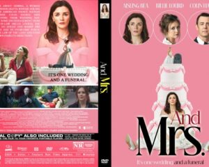 DVD cover for 'And Mrs.', pink background, wedding cake centerpiece, and circular cast headshots at the top with the bold title.
