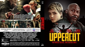Front and back of the Uppercut DVD cover: front shows a woman and a muscular man under dark lighting; bold yellow 'UPPERCUT' title. Back features a boxing scene, synopsis text, and credits.