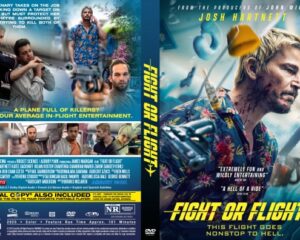 Front cover: a bloodied man in a tropical shirt amid chaotic flying objects and a bold yellow 'Fight or Flight' title.