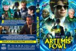 Movie cover for Artemis Fowl: Time to Believe featuring animated and live-action characters with a neon blue, magical cityscape background; tagline 'Where our world ends, his begins.'