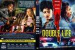 Front cover of the DVD 'Double Life' showing a woman with curly hair center foreground, a woman with a gun on the right, and a bold yellow 'DOUBLE LIFE' title against a blue crime-thriller backdrop; back cover hints at suspense and betrayal.
