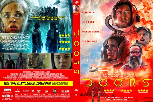 Two-panel DVD cover for a sci-fi film: back panel shows an icy alien landscape with astronauts and a tagline; front panel features crew in space helmets amid a fiery red nebula, with a vertical 'HOURS' title and cast names.