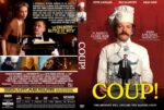 Front cover of the DVD for the comedy 'Coup!' showing a chef in a white uniform and a man in a suit in the foreground with the bold yellow title. One side features a collage of scenes suggesting humor and intrigue behind the main image.