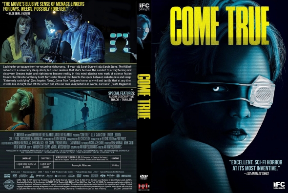 Front cover of the Come True DVD: a woman with a futuristic visor, blue tones, and a bold yellow title.