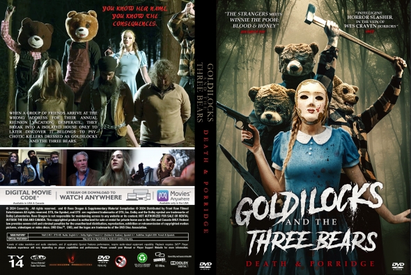 Horror DVD cover with a masked girl holding a large knife and two bear-costumed figures in a foggy forest setting; ominous title at top.