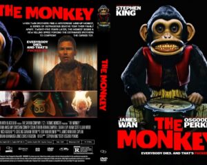 The Monkey DVD cover: a frightening monkey puppet in a red vest on the right with a collage of scenes on the left.