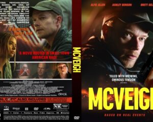 Front cover: man with a cap holding a pistol, bold yellow 'MCVEIGH' title across the bottom, actor names at the top.