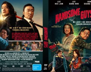 Dual Handsome Guys posters: left panel with two sword-wielders; right panel with ensemble cast and red title.