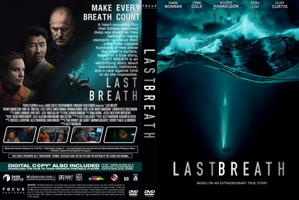 Dual DVD cover for Last Breath: front shows an underwater diver with a bold 'LAST BREATH' title; back lists synopsis, cast, and thumbnails.