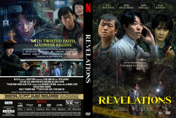 Dual-panel DVD cover for the crime drama 'Revelations' featuring a tense group of characters against a dark, moody background (Netflix branding on the spine).