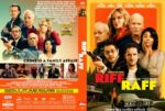 Front and back DVD cover for a film titled Riff Raff; colorful collage of characters with a bold RIFF RAFF title and the slogan 'Crime is a family affair.'