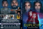 Complete Duplicity DVD case: front shows blue gradient, multiple faces, and bold yellow title Duplicity.