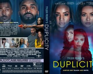 Complete Duplicity DVD case: front shows blue gradient, multiple faces, and bold yellow title Duplicity.