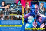Movie poster for ArchEnemy featuring a blue-lit, menacing central figure with an ensemble of heroes and a neon city backdrop; bold yellow ArchEnemy title at the bottom.