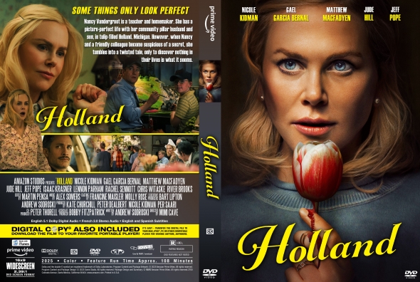 Front cover: close-up of a blonde woman holding a red apple, 'Holland' in yellow script below her portrait.