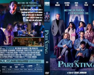 DVD cover for The Parenting: a blue-lit group of adults and kids posing in a living room with the film's title and tagline