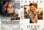 Front and back DVD cover for the film Here: a couple embraces in the foreground with a birthday cake to the left and warm family scenes in the background.