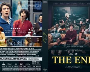 Front cover DVD case with a two-panel design: the left panel shows surprised people in colorful outfits amid smaller inset scenes; the right panel features a dark living-room collage and a large gold title reading 'THE END'.