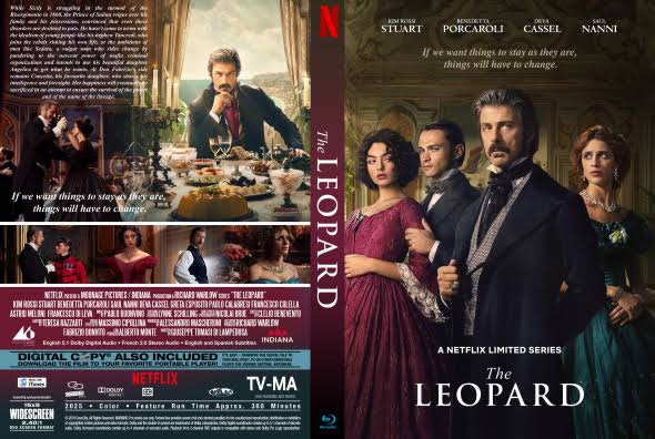 Netflix limited series cover for The Leopard: four leads in formal 19th‑century attire with the title at the bottom.