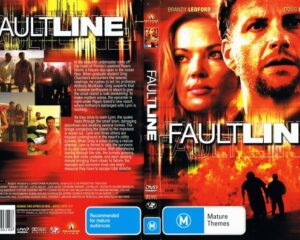 Fault Line DVD cover featuring two lead characters’ faces against a blazing orange backdrop with the bold title.