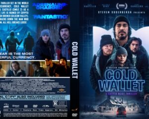 DVD cover for Cold Wallet: a group of characters in blue neon tones with the movie title in glowing letters.