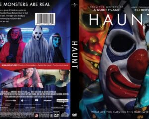 Front and back DVD cover for Haunt: masked horror figures on the front; back panel shows stills, synopsis text, and barcode.