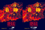 Pair of mirrored 9-1-1: Lone Star season 2 posters showing a firefighter and a woman against flames, with FOX and Hulu logos.