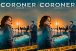 Poster for CoronER Season 02: woman in foreground, man in suit, city skyline at sunset, yellow caution tape in the foreground.