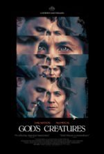 Movie poster for God's Creatures featuring overlapping close-ups of Emily Watson and Paul Mescal with distressed expressions on a dark background; title at bottom.