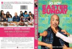 Front and back of the Jo Koy Easter Sunday DVD case: front shows Jo Koy against a tropical background with a bold pink title; back features a family dinner table and cast details.