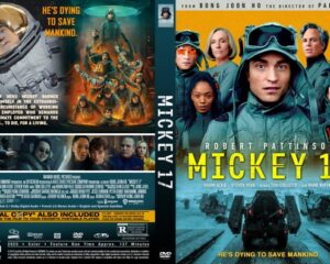 Front cover of the Mickey 17 DVD/Blu-ray with a group of astronauts in space suits and a bold yellow title.