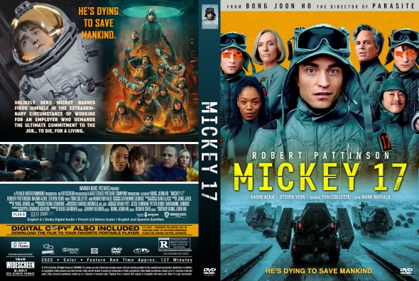Front cover of the Mickey 17 DVD/Blu-ray with a group of astronauts in space suits and a bold yellow title.