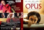 Dual-sided Opus DVD cover: front displays the Opus poster with a woman peering over a sink holding a knife; back shows cast photos and block of text.
